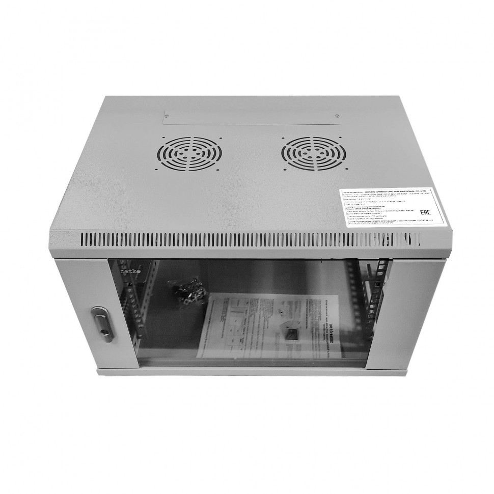 Шкаф настенный 19-дюймовый (19"), 6U серия WMA (Wall Maestro) (600х600х370), передняя дверь стекло, собранный, серый Netko  "А"